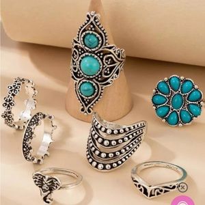 Rings style boho turquoise bleu